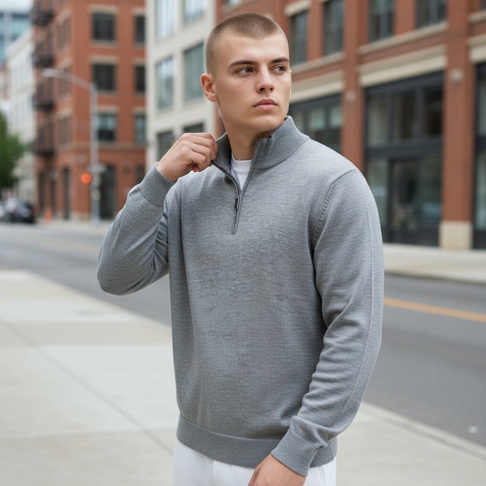 Jos A Bank Traveler Mens Gray 100% Merino Wool 1/4 Zip Sweater XL